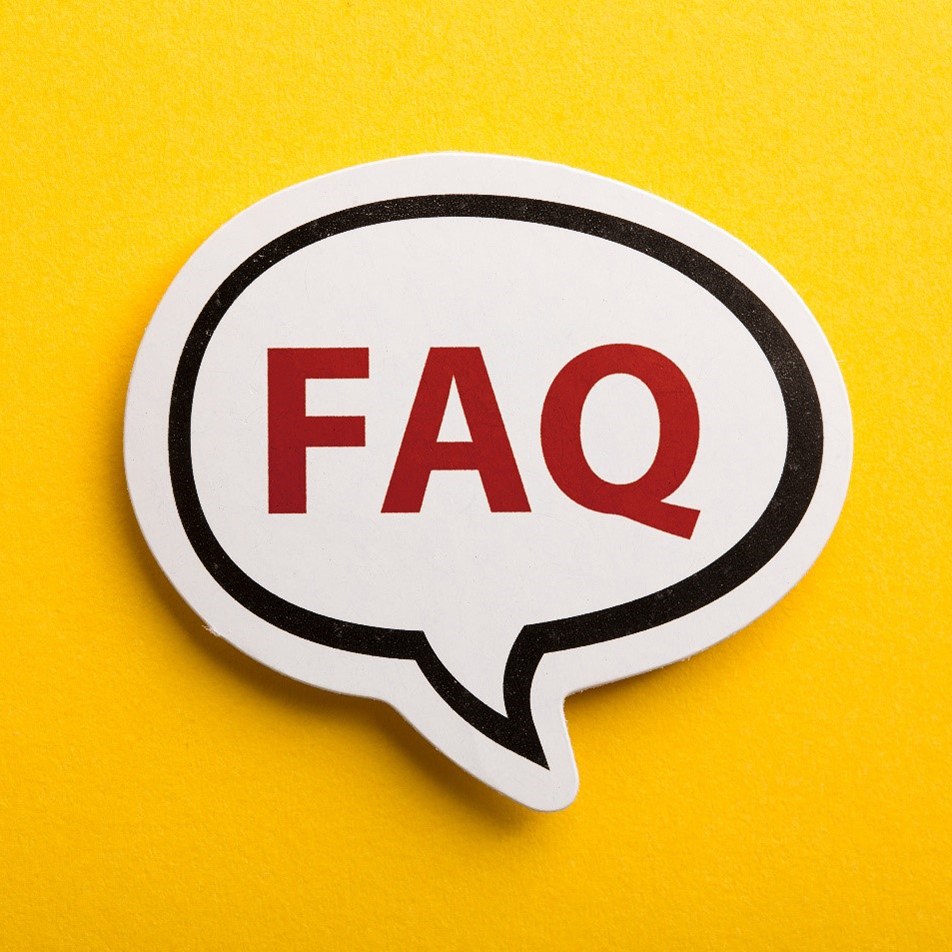 White word bubble with FAQ on yellow background 